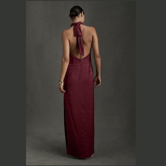BHLDN Fame and Partners Chrisley Jacquard Halter Dress in Dark Berry - Picture 2 of 14
